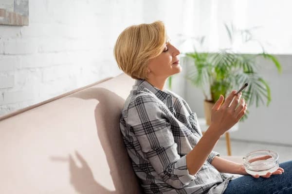 Woman smoking weed inside her apartment