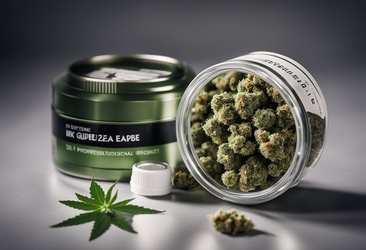A hand holding two different weed products, one with a clear, professional label and the other with a messy, unprofessional label. The contrast between the two brands is evident
