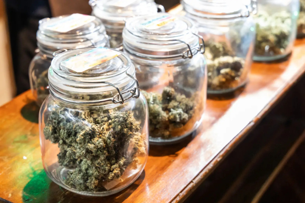 cannabis in glass containers