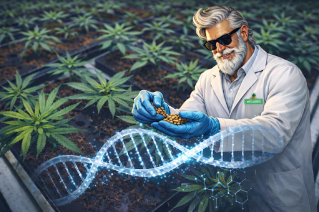 guy in shades selecting cannabis seeds